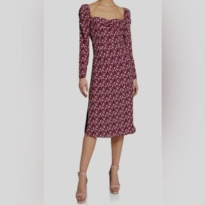 NWT $80 Glamorous Women's Red Mauve Scattered Ditsy Long Sleeve Midi Dress SZ XS